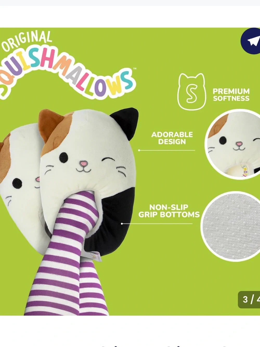 Squishmallows Kids Cat Slippers – White, Brown, Black